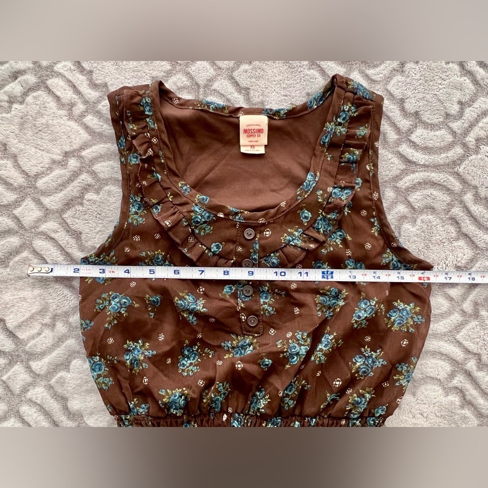 Mossimo Brown Blue Floral Ruffle Sleeveless Dress Size XS - Picture 5 of 9